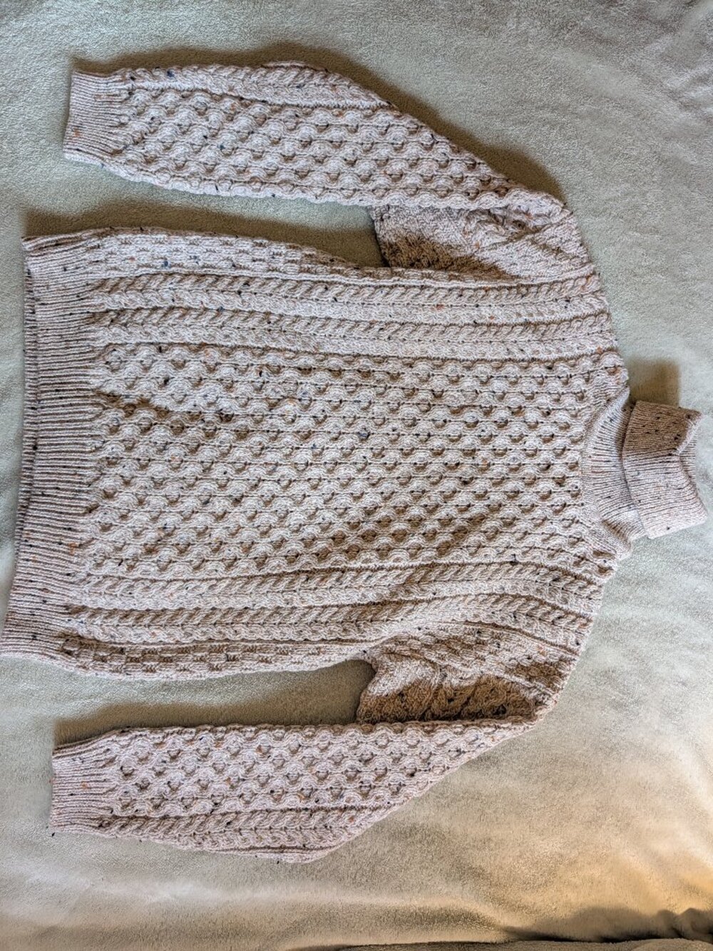 WOMEN'S MERINO WOOL TURTLENECK Aran Sweater Market S Small Knit Cream Beige